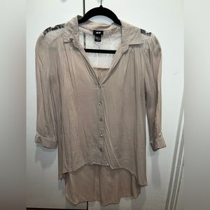 H&M nude button up blouse with lace back. Size US 6. Fits like a medium.